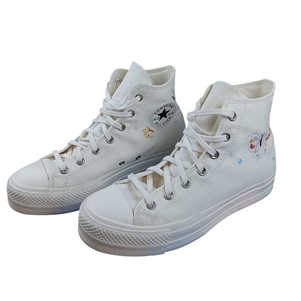 Converse All Star Lift Platform Women 10‎ White Butterfly Embroidered Y2K Hi-Top